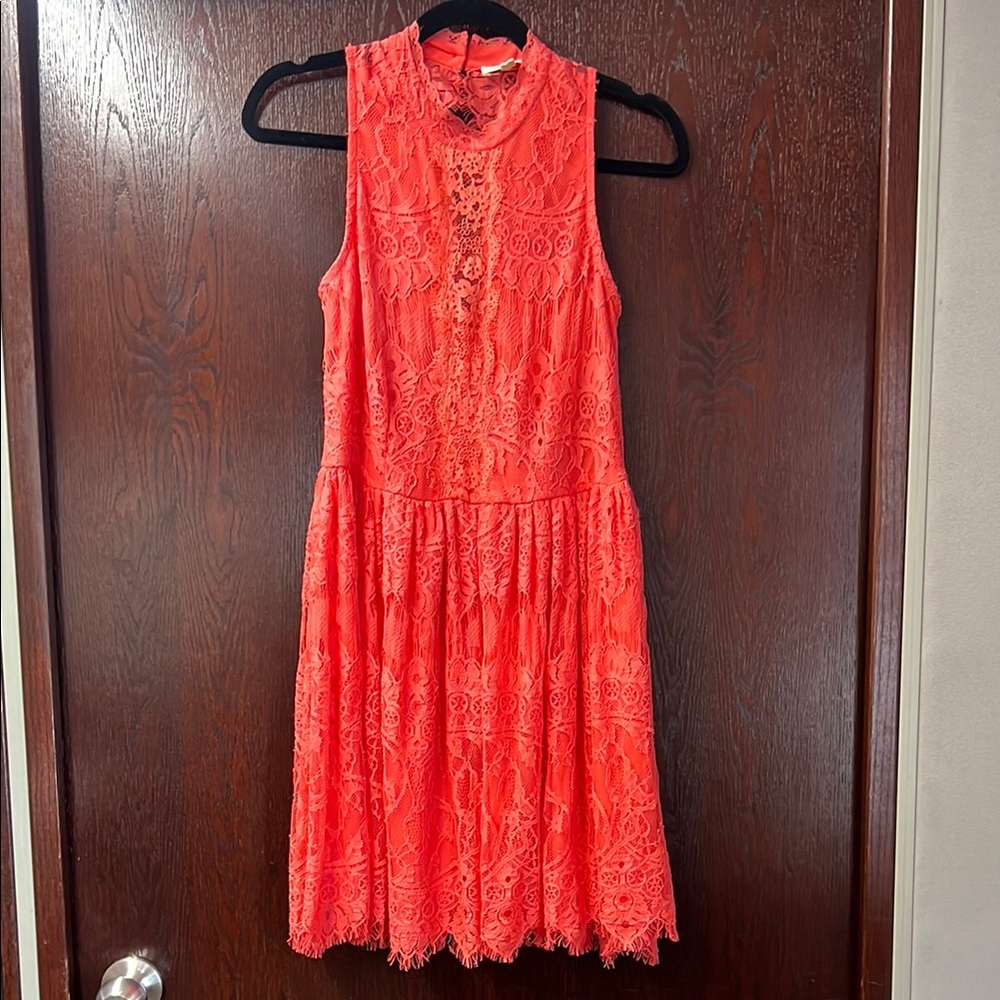 Rebellion Vibrant Coral Lace Mini Dress
